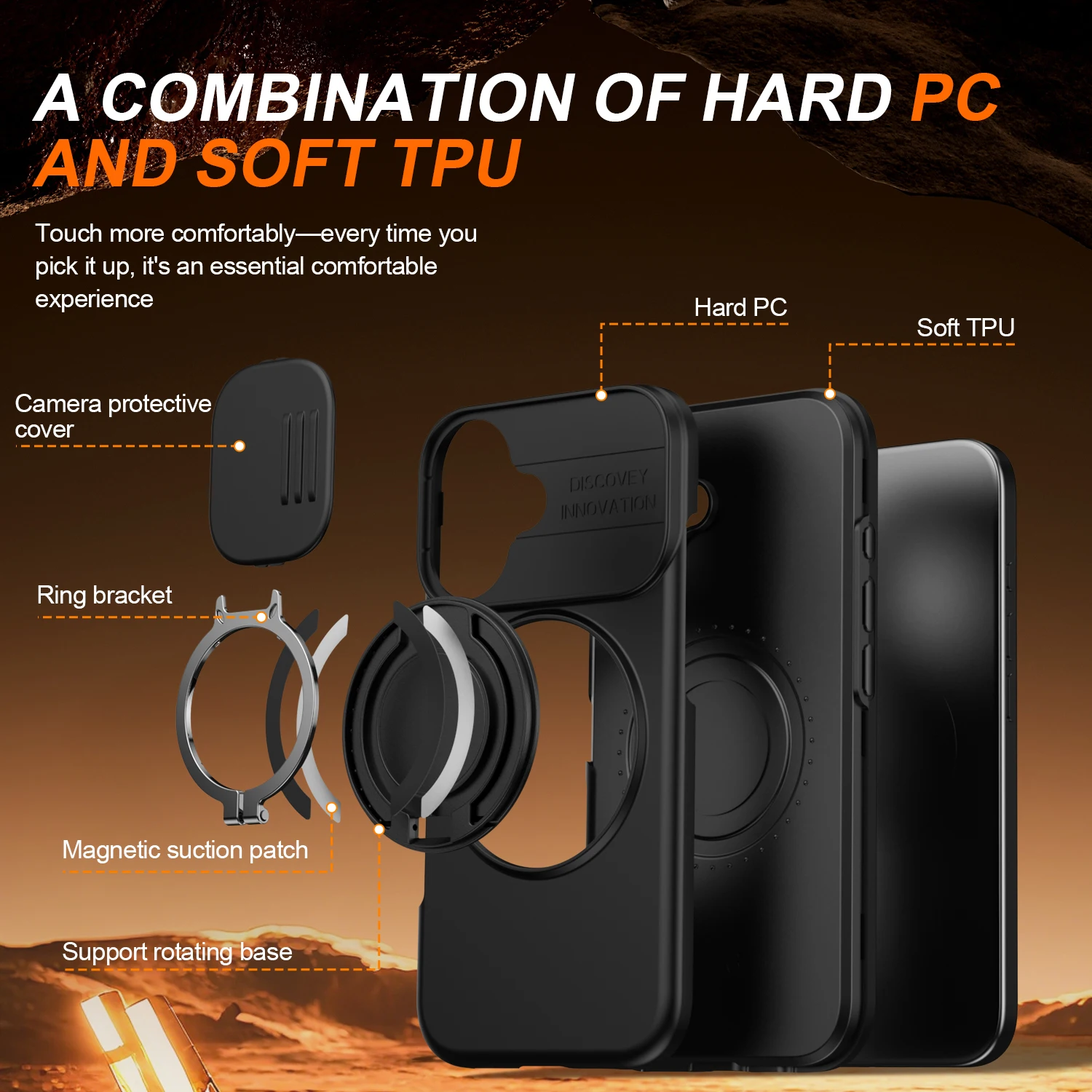 Heavy Duty Dual Layer Hard Case with Built-In Bracket Ring Holder