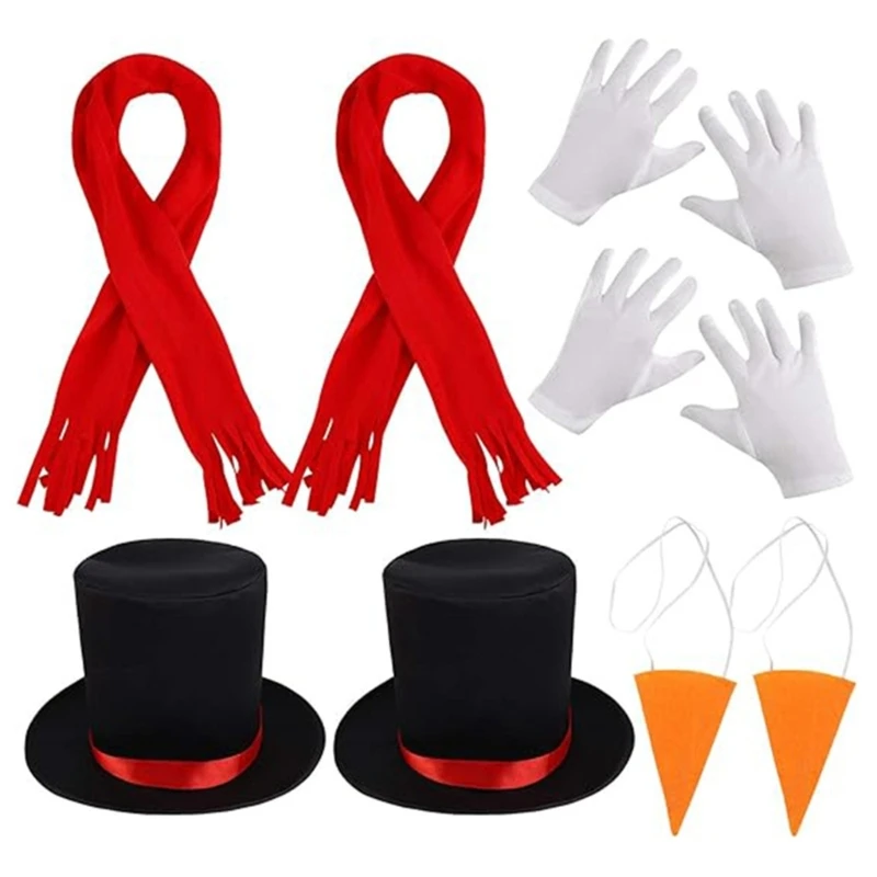 652F Snowman Costume Black Hat Kids Snowmen Fashion Black Hat Scarf White Gloves Christmas Party Cosplay Costume Set