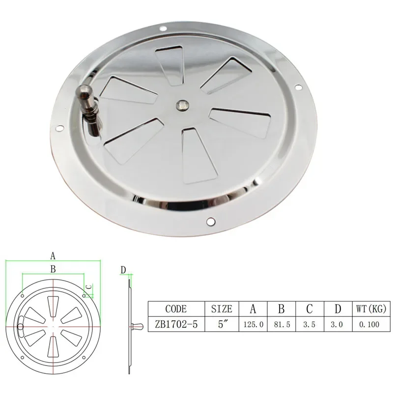 Steel 316 Boat Marine Round Air Louver Vent Grille Ventilation Louvered Ventilator Grill Cover Side Knob Opening 2pcs 125mm