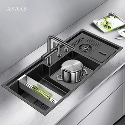 Nanometer Cup Rinser kitchen Sink Large Size 304 Stainless Steel 220mm Depth 4mm Thickness Handmade kitchen Sinks With Trash Can
