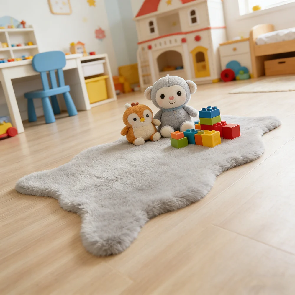 Orange Rabbit Fur Rug Rectangular Soft Faux Rabbit Fur Rugs Irregular Shape Plush Carpet Multi-functional ...