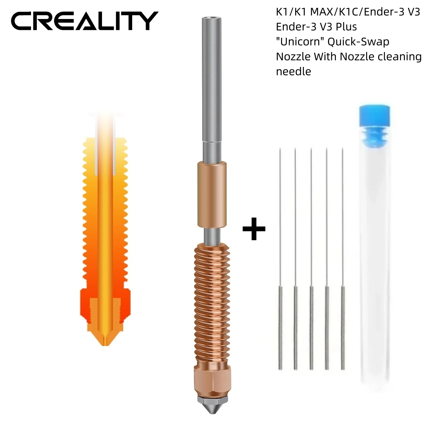 HIKUDIY 2-Pack 0.2mm Quick-Swap Nozzles For Creality K1C & Ender 3 V3 Printers - Titanium Alloy Heat Break, Copper & Hardened Steel Construction