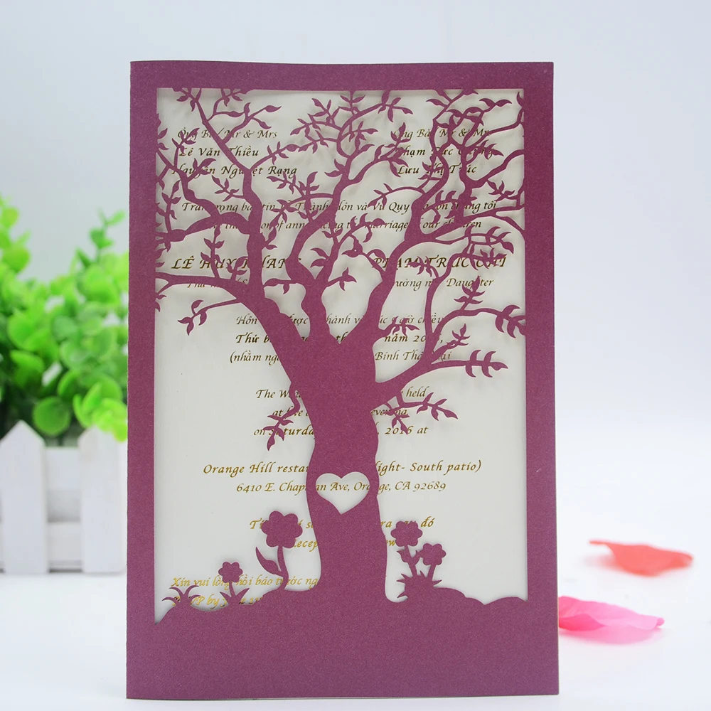 10pcs Invitation Cards Wedding Laser Cut Tree Design INC24 with Inner Paper and Envelop