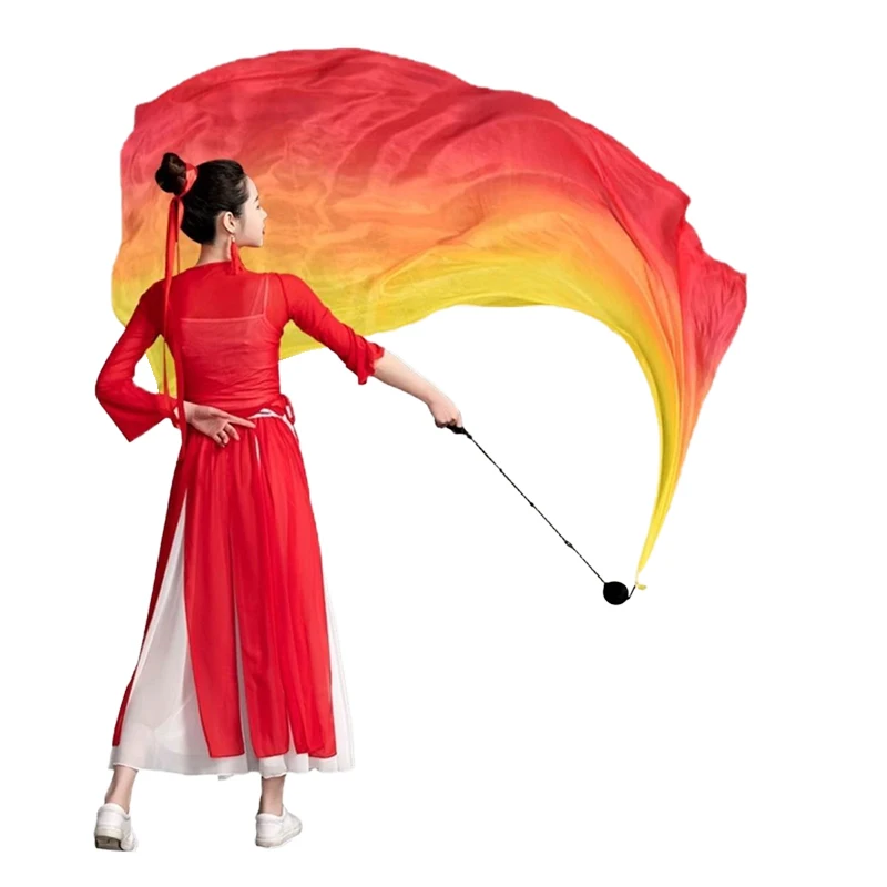 1 Pc Colorful Imitation Silk Veil With Poi Chain Thrown Ball Belly Dance Scarf Stage Performances Props