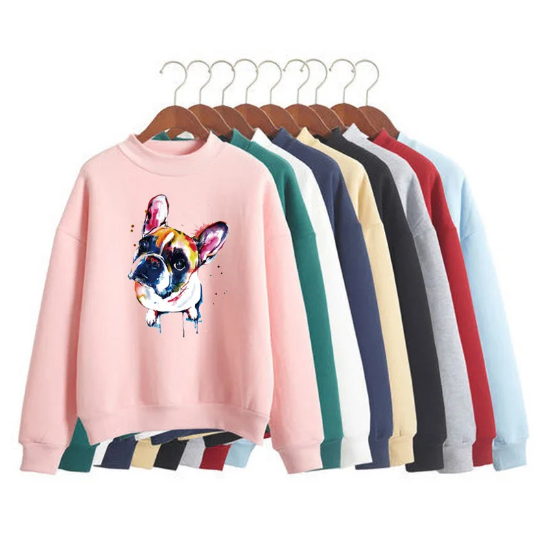 

Cartoon Colorful dog Print Women Sweatshirt Sweet Korean O-neck Knitted Pullover Thick Autumn Winter Candy Color Lady Clothing