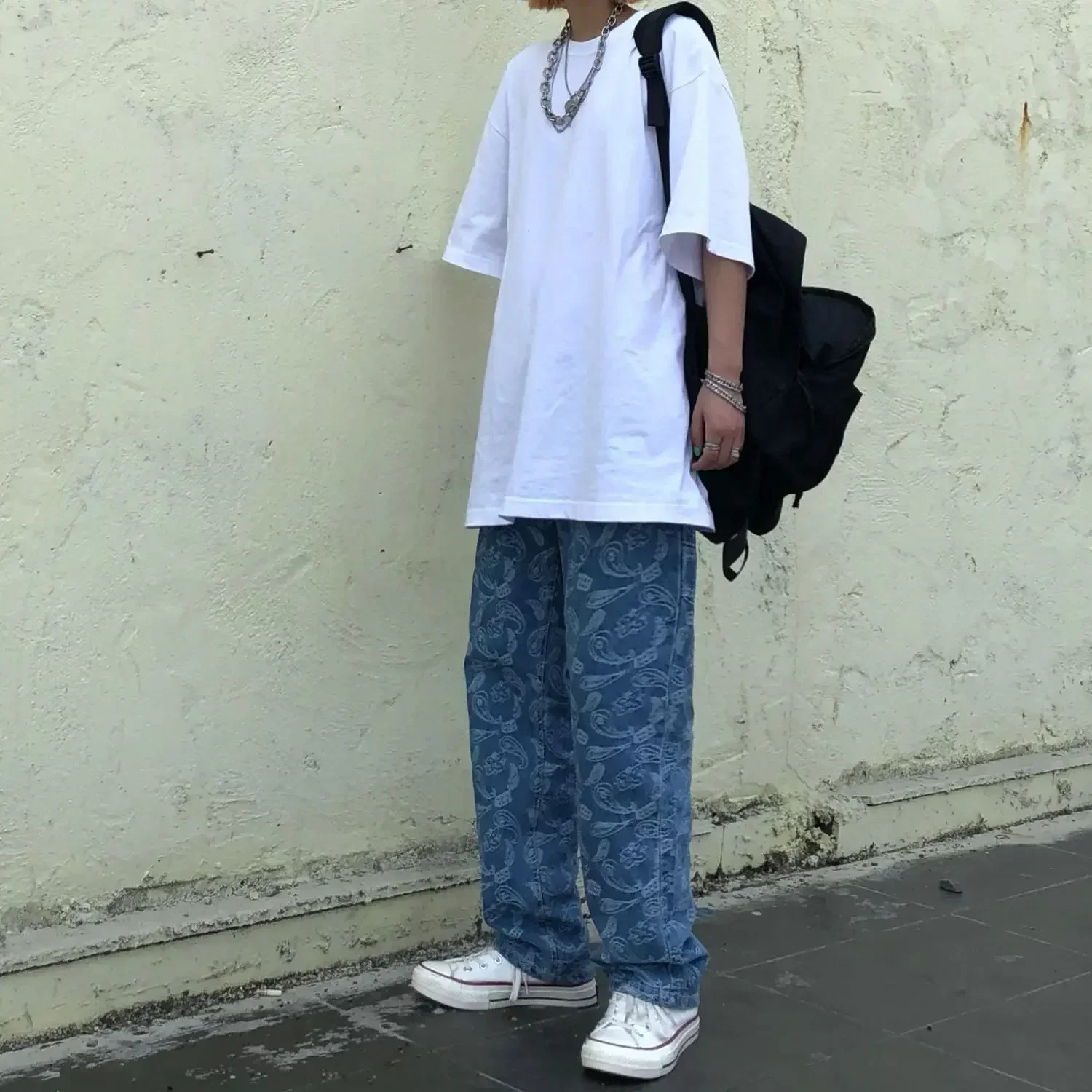 thumbnail image 1 of Pantalones vaqueros para hombre bordados Hip Hop Pantalones vaqueros para hombre Pantalones estéticos rectos negros empalmados 2024 tendencia talla grande lavados sueltos Kpop, 1 of 5