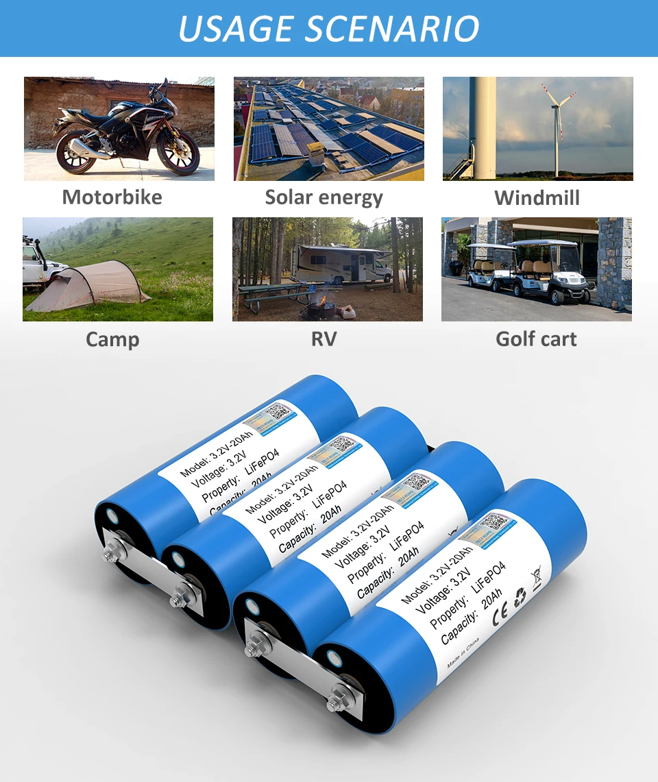 3.2V 20Ah Battery LiFePO4 phosphate Cell for 4S 12V 24V Motorcycle Car motor bat
