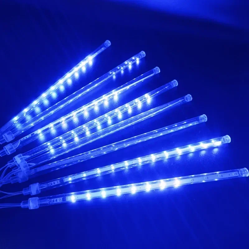 thumbnail image 1 of Juego de 1/2/3/4 luces LED para lluvia de meteoritos, para Navidad, con forma de gota de lluvia y nieve, conectables, para decoración de árbol de Navidad, UE/EE. UU., 1 of 5