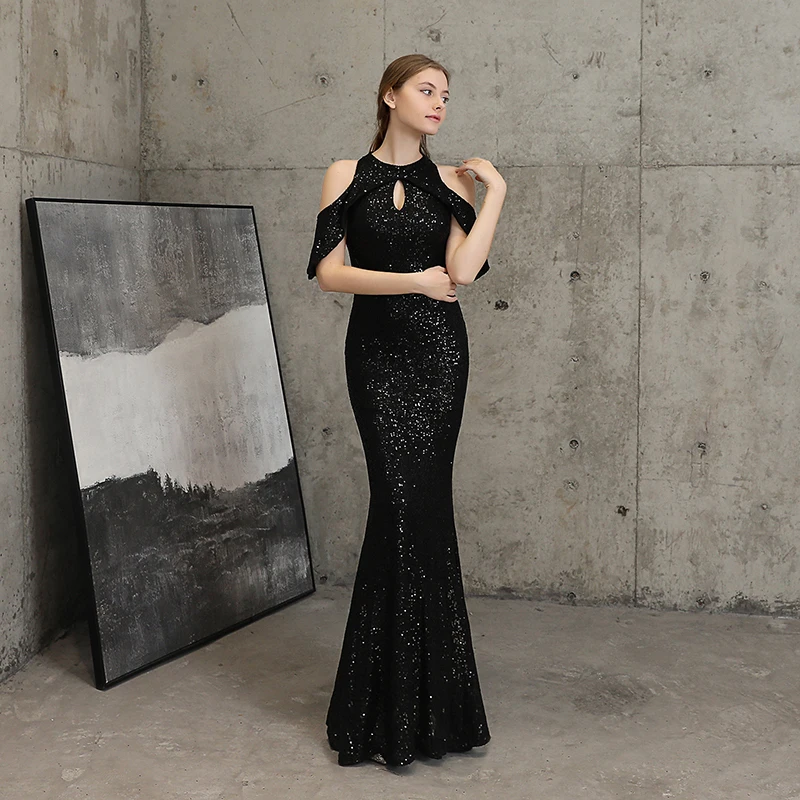 2024 New Birthday Prom Party Banquet Evening Dress Elegant Long Short Sleeve Sequins Vintage Sequins Empress Prom Dress
