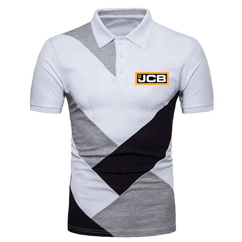 

Excavator Jcb Summer New Men's Splicing Polo Shirt Harajuku Style Turndown Collar Button Short Sleeve Lapel T-shirt