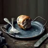 High quality Metal Bread Tray With Handle Old Iron Home Decor Tableware Plate with handle round tray for food & home photo prop 1