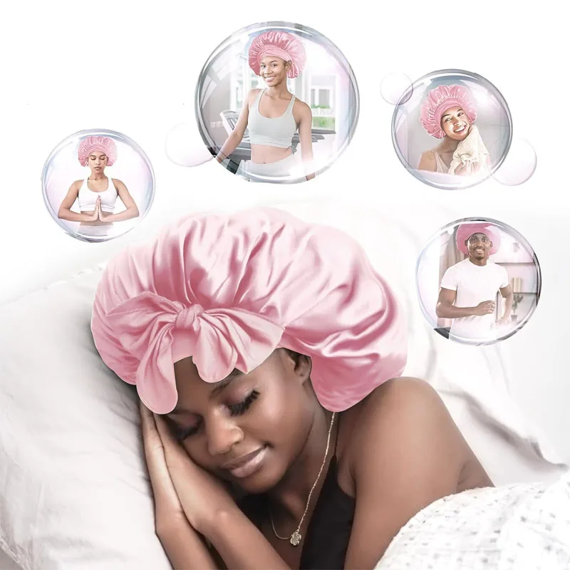 Satin Hair Bonnet Women Silk Adjustable Night Cap for Braids Curly Long Hair satin hair bonnet