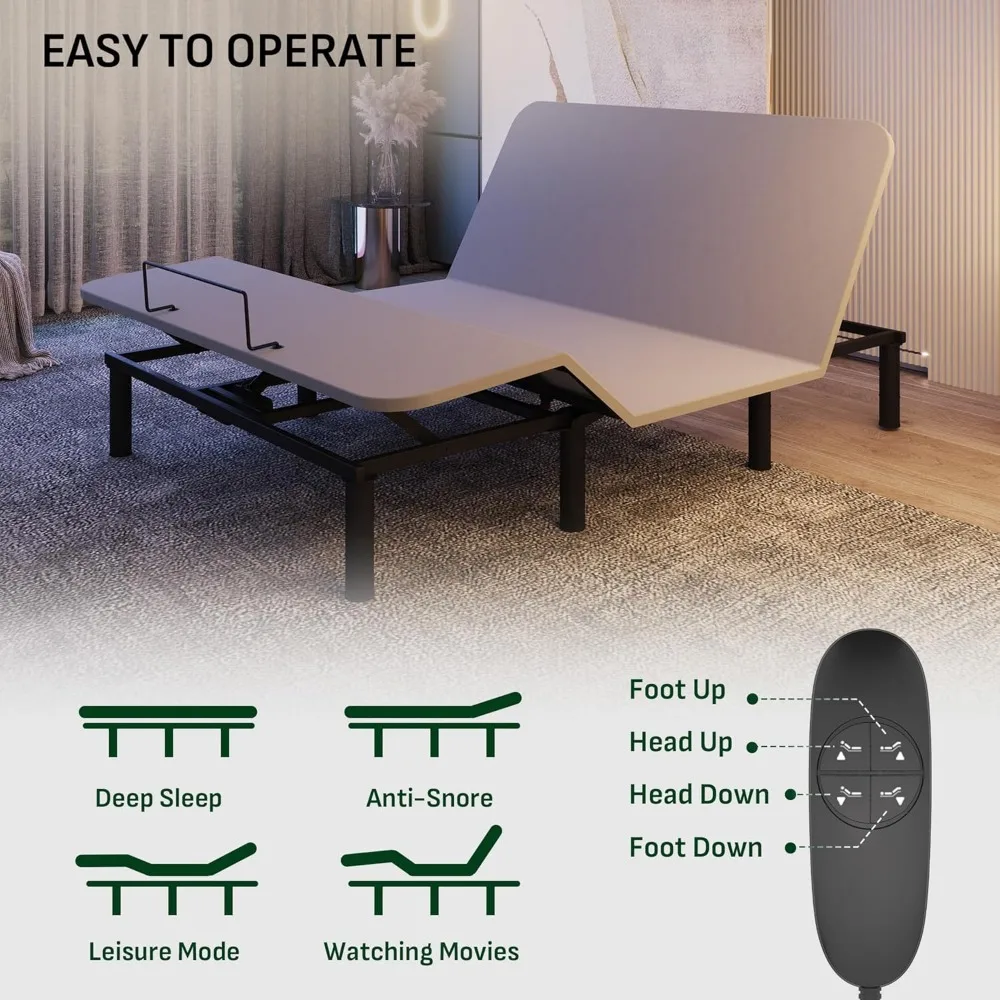 Adjustable Bed Frame Queen Size, Electric Base with Adjustable Bed Legs, Oxford Fabric Bedspread, Remote Control 6