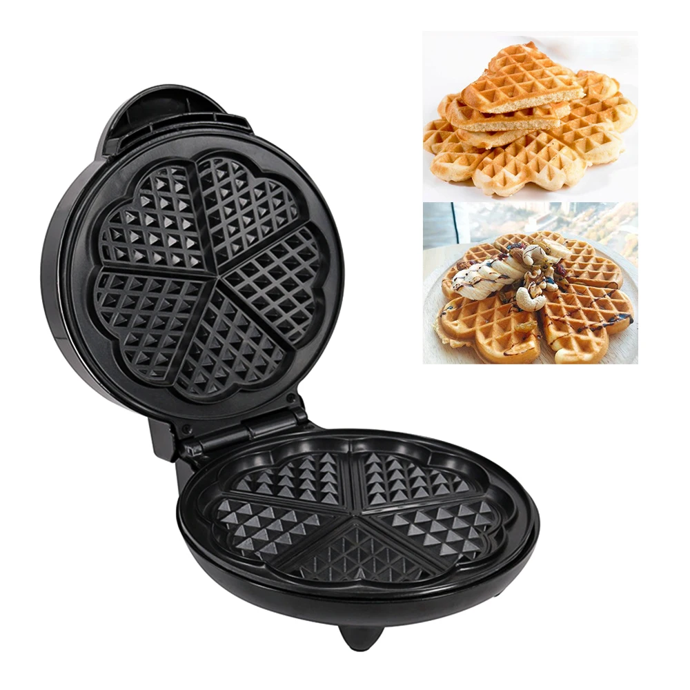 1000W Mini Electric Waffles Maker Bubble Egg Cake Oven Breakfast 5 Heart-Shaped Waffles Griddle Iron Maker Cooking Appliance waffle maker