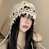 Handmade Crochet Hat Y2k Fashion Hollow Beanie Hat Cap with Beads Tassle Thread Knitting Thin  Baotou Hat for Decoration Japan 3
