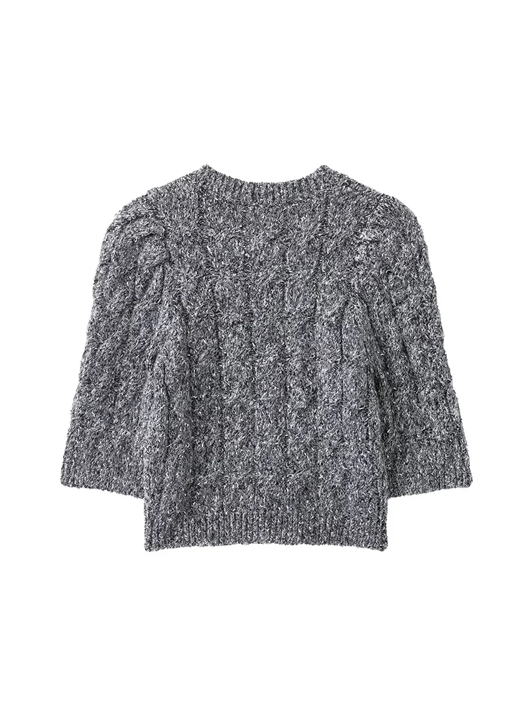 New Women Solid Knitted Cardigan O Neck Short Puff Sleeve Sweater Fashion Fitting Ladies Soft Single Breasted Knit Jacket