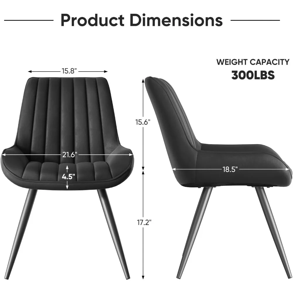 Dining Chairs Set of 4, Comfy Dining Room Chair with Thick Cushions, Upholstered Fabric Kitchen Side Chairs with Metal Legs 2