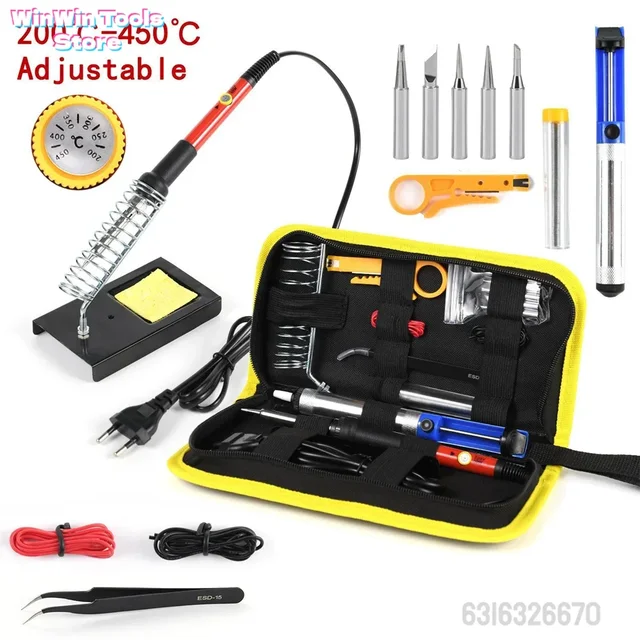 Kit saldatore 220V 60W Temperatura regolabile Set di strumenti 15 in 1 con saldatore Spina UE 3