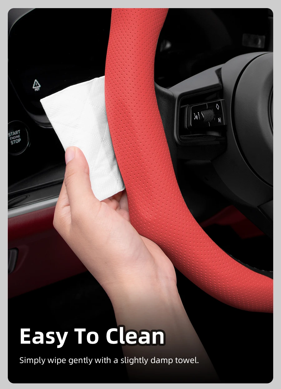 Passend für Cupra perforierte Leder-Lenkradabdeckung, rutschfest, schweißabsorbierend, atmungsaktiv, integrierte Snap-On-Schutzabdeckung für Modelle wie Formentor, Leon Sportstourer, Born, Ateca, Tavascan, Terramar – Detail 15