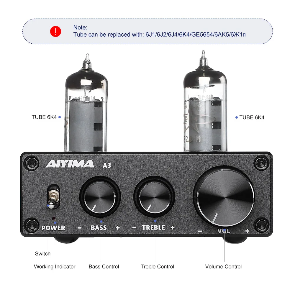 Aiyima 6K4 Buizenversterker Gal Voorversterker Hifi Voorversterker Treble  Bass Aanpassing Audio Voorversterker DC12V Voor Versterker Luidspreker