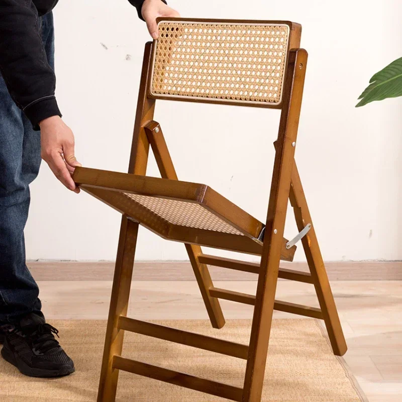 Bamboo Foldable Stool Home with Back Rattan Dining Chair Portable Adult Outdoor Bench Living Room Furniture