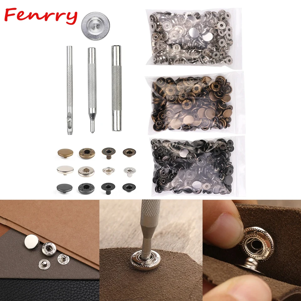 

Fenrry Leather Snap Fasteners Kit 12mm 15mm Metal Button Snaps Press Studs 4 Installation Tools Leather Snaps for Clothes