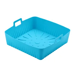 Large 23cm Silicone Square Air Fryer Liners, Reusable Baking and Cooking Tray (Blue)