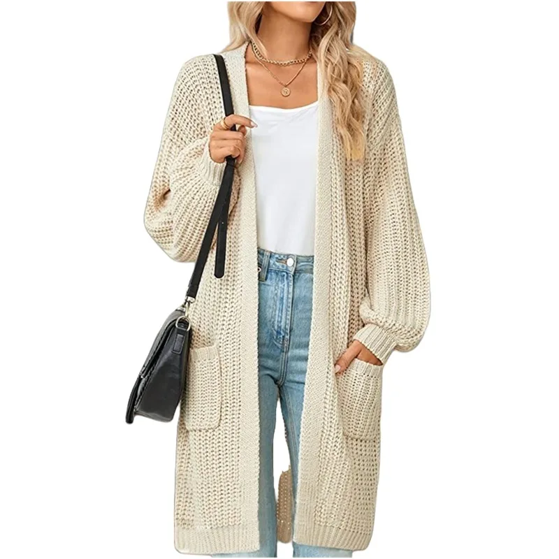 2025 Herbst Winter Wunsch Neue Pullover Europäischen Amerikanischen Stil Mid-länge Lose Doppel Tasche Strickjacke Pullover Jacke – Detail 8