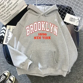 Hip Hop Brooklyn Letter Print Hooded Sweater Women's Fashion Hoodie Street Ladies New York Autumn Clothing Hoodie for Women