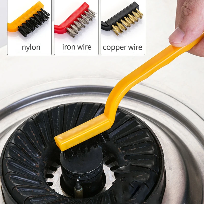 3pcs/set Gas Stove Decontamination Wire Brush Stovetop Range Hood Brush  Cleaner Set Groove Crevice Brush Kitchen Cleaning Tools