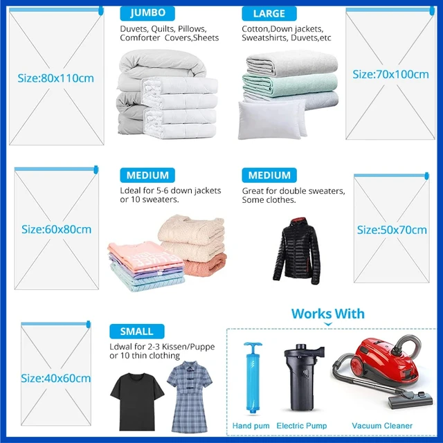 Bolsas de viaje para ahorrar espacio, organizador de Manta al vacío con sello al vacío para ropa, almohada y ropa de cama, 8/4 piezas