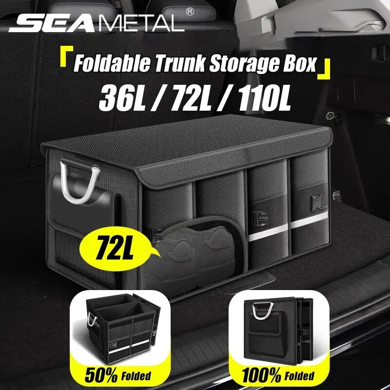 SEAMETAL תיבת אחסון מתקפלת לתא המטען עמיד למים בד אוקספורד 110 ליטר ארגונית לרכב בעלת קיבולת גדולה לקמפינג/דיג קל לנשיאה