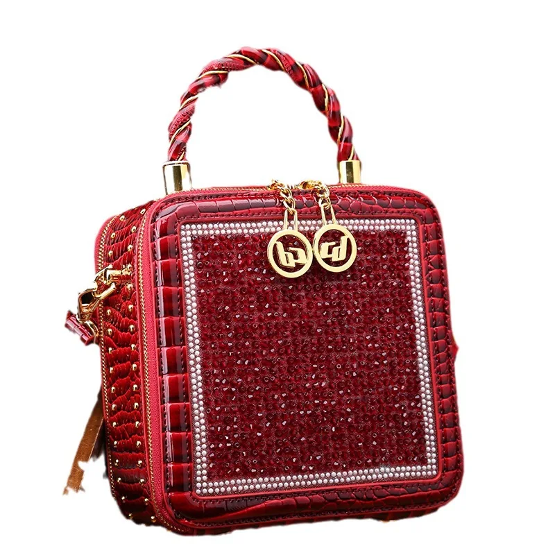 Crossbody Diamond Bag Shoulder Woman Women Handbag New Messenger Y2k Female Fashion Composite Cowhide Clutche Retro