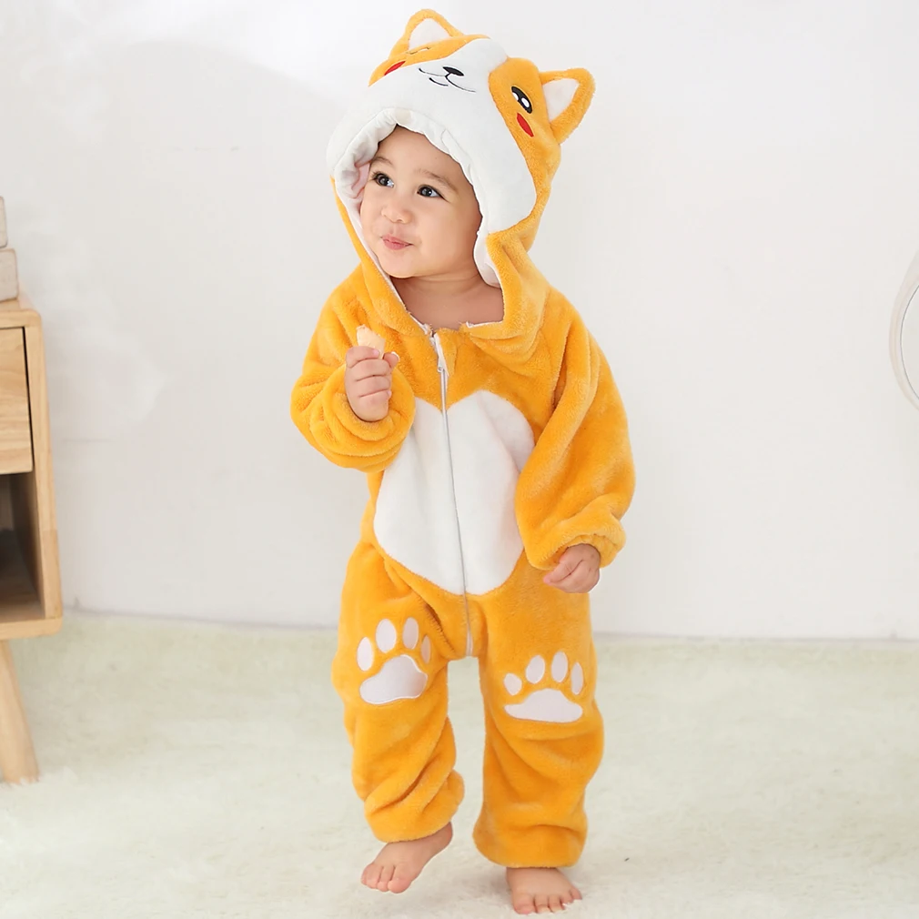 Baby Cartoon Romper Newborn Hooded Infant Clothing Boy Girl Pajamas Animal Onesie Jumpsuit Unicorn Costume Flannel Baby Rompers Baby Bodysuits Fur Baby Rompers