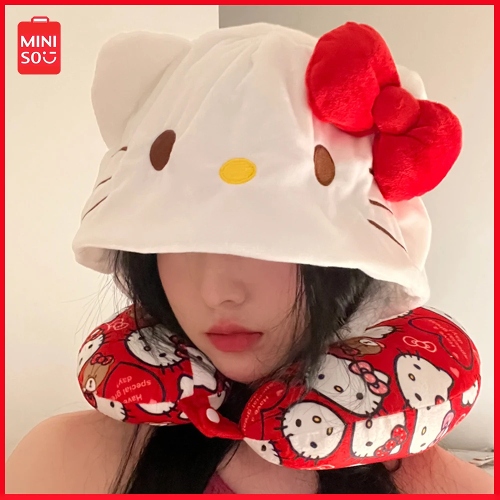

New Sanrio Cushion Pillow Bow Hellokitty U-Shaped Hooded Portable Travel Neck Protection Collar Nap Warm Hat Headrest Couple Cap