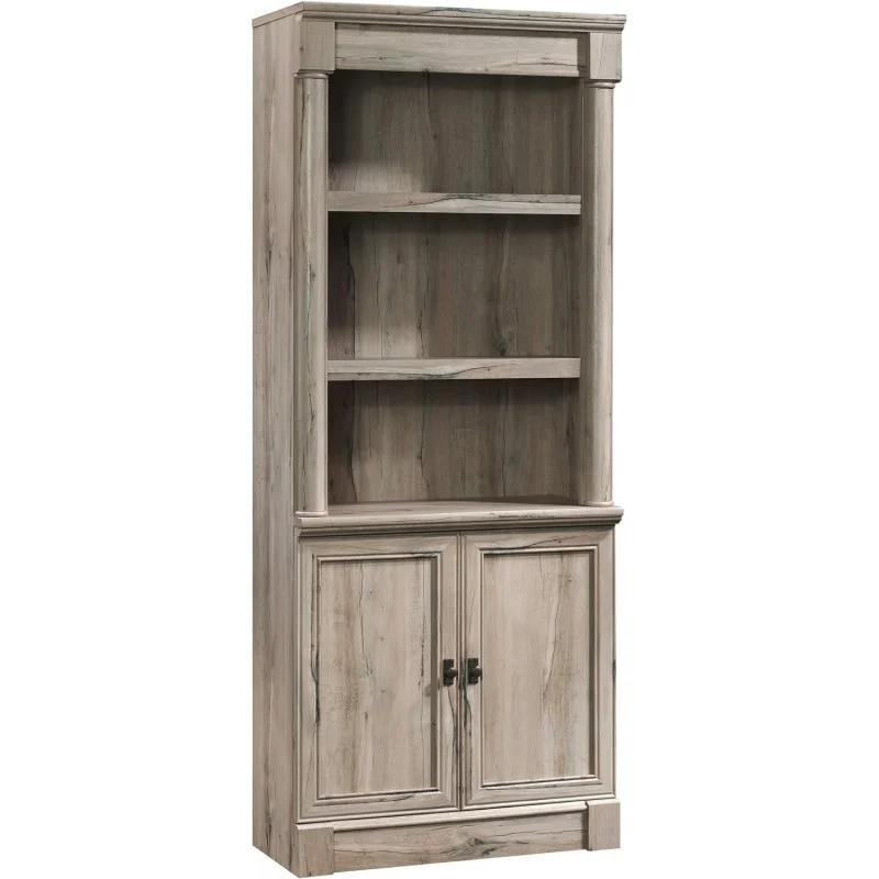 Palladia Library with Doors/Book Shelf, L: 29.37" x W: 13.9" x H: 71.85", Split Oak finish