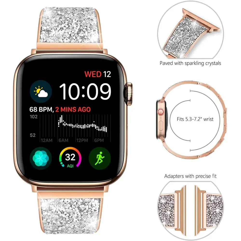 Luxury Diamond Strap for Apple Watch Band 45mm 41mm 44mm 40mm 49mm 42mm 38mm Metal Bracelet iWatch Series 9 8 7 6 5 4 3 SE Ultra
