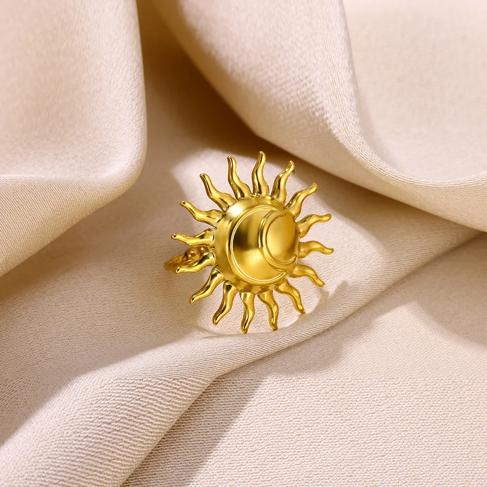 Stainless Steel Exaggerated Sunflower Ring For Women Men Fashion Gold Color Punk Flower Open Rings Romantic Jewelry Gift Anillos wedding rings,signet ring,round rings,cross rings,temperature rings,silver ring,womens ring,fidget rings,couple rings,cubic zircon ring,turkish rings,finger rings,jewelry rings,ring jewelry,anime rings,moissanite ring,survival ring