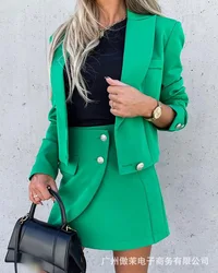 Escritório feminino 2 peça define 2021 outono terno casaco + saia ternos senhoras manga longa blazer jaqueta cintura alta mini saias outfits