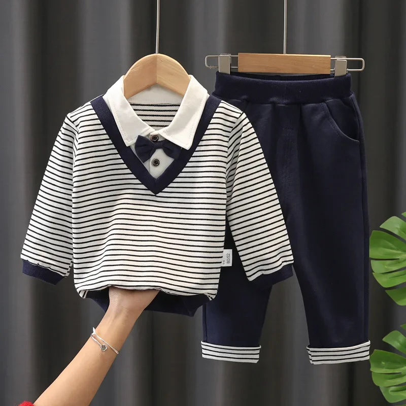 

2023 Autumn Boys Casual 2pcs Stripe Suit Baby Kids Children Clothing Set Sweatshirts+ Pant