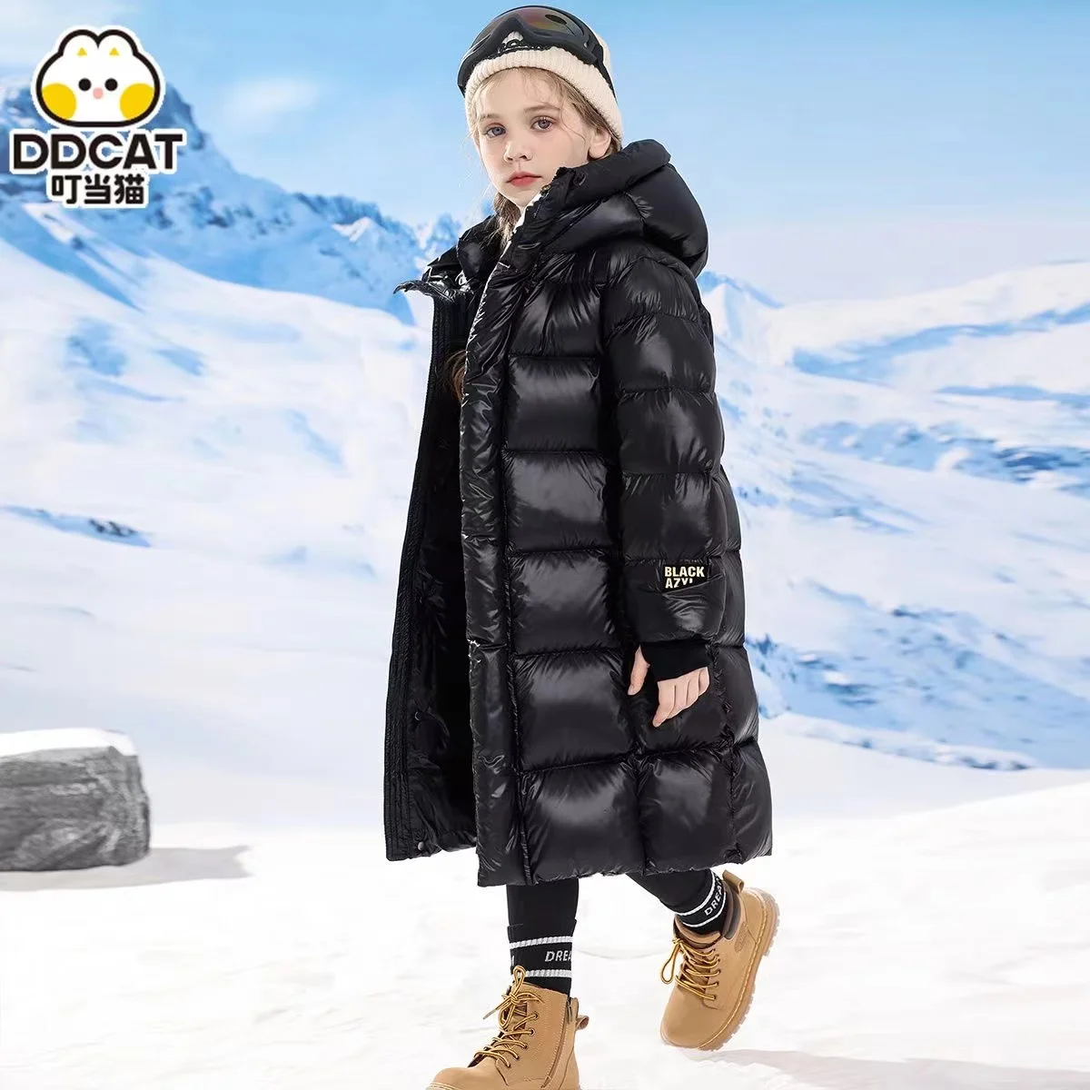 New Black Gold Down Cotton Jacket for Children Extended Thick Winter Cotton Jacket for Boys and Girls Thick Coat