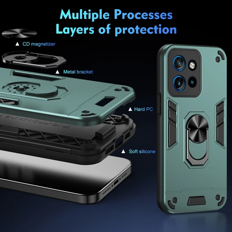 Shockproof Armor Phone Case with Ring Holder and Lens Protection