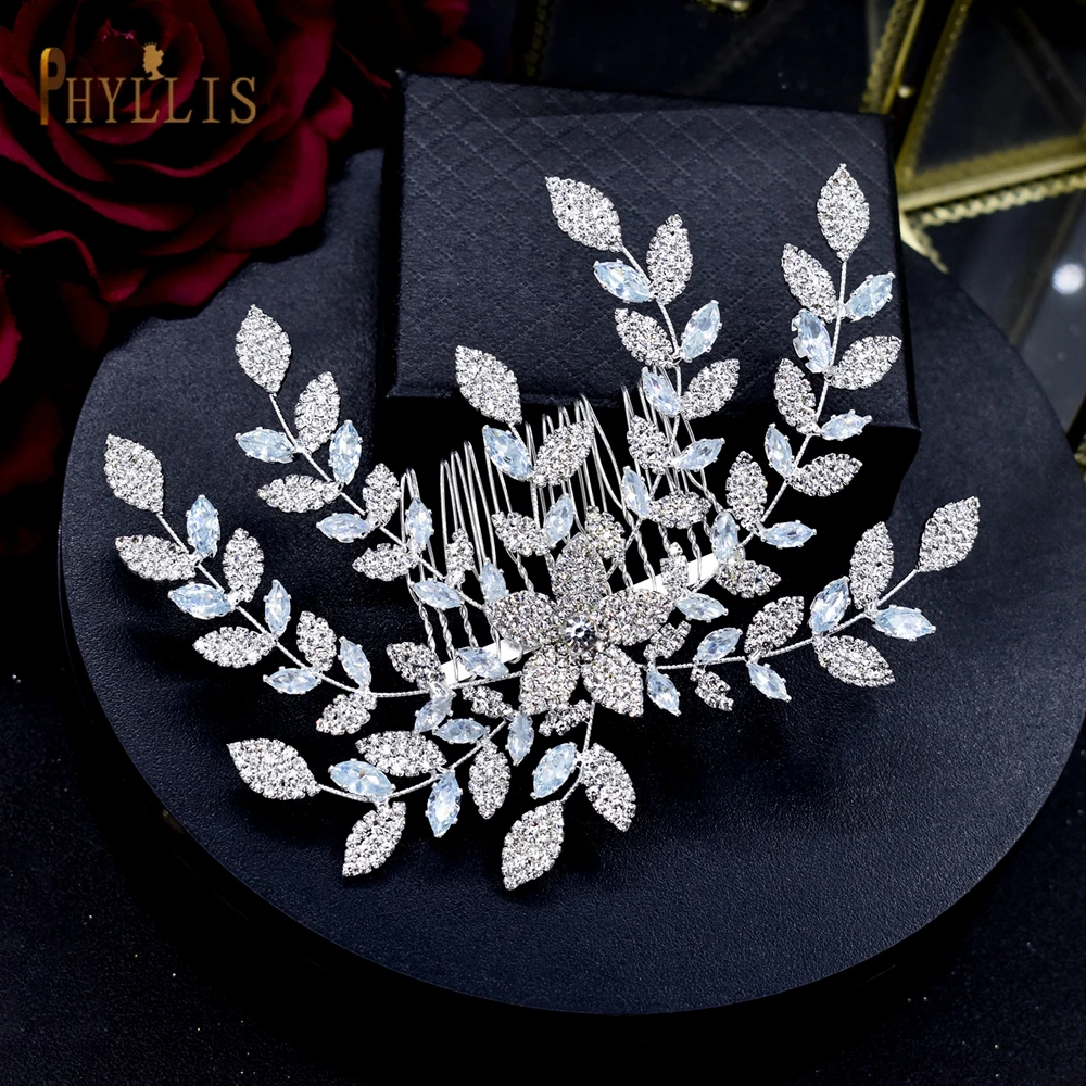 A53 Leaf Shape Silver Color Bridal Hair Combs 2022 Rhinestone Wedding Headpiece Vintage Style Bride Tiaras Women Hair Jewelry