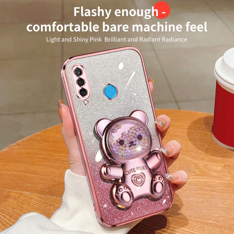 P30lite Quicksand Bear Glitter Holder Phone Case For Huawei P40 P50 P30 P60 Lite y7 y6 p30pro Stand Cover Mate 30 40 50_voghion.com
