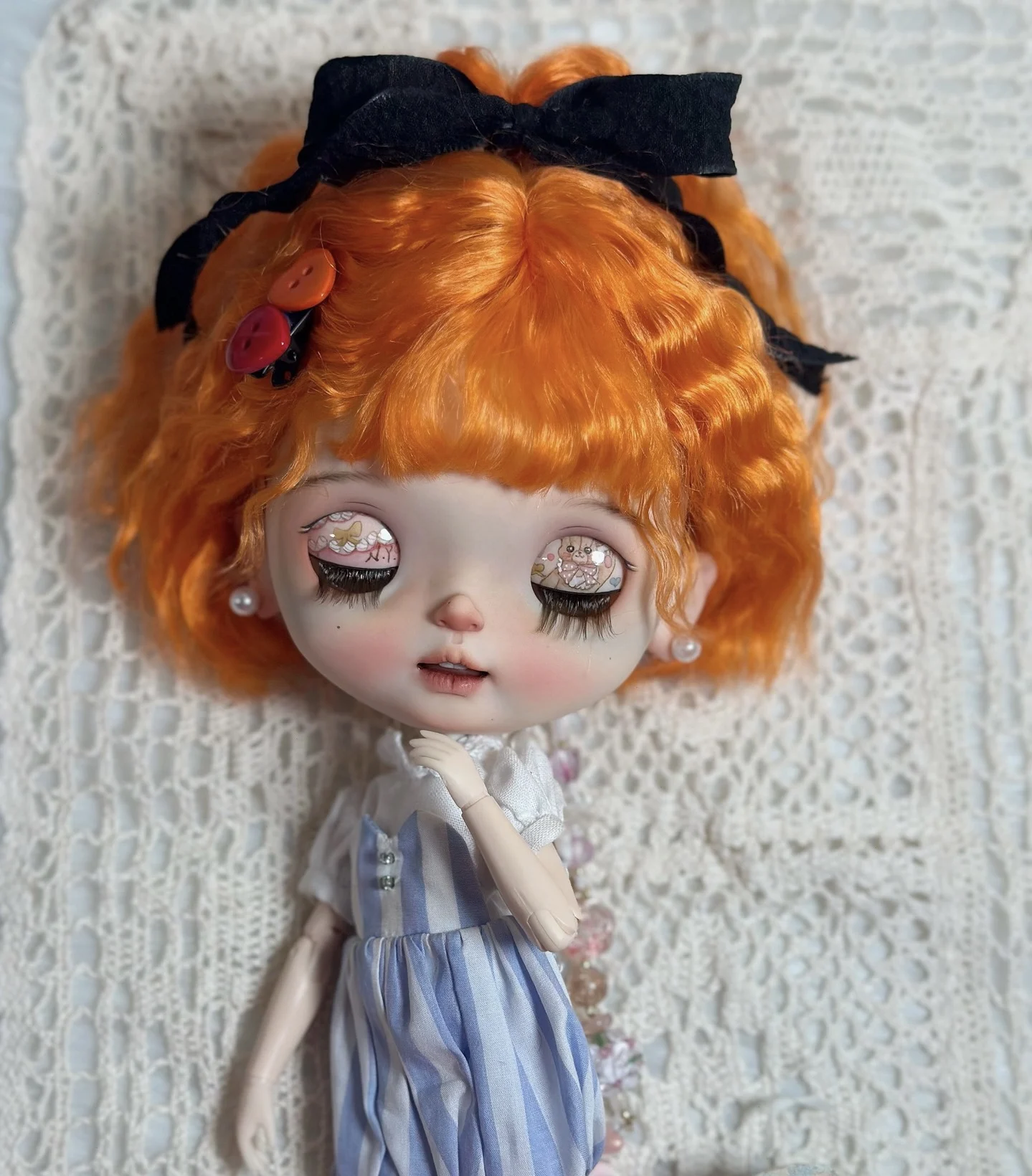 Фото Кукольные парики Dula для Blythe Qbaby, натуральные мохеровые маленькие рулоны, золотисто-оранжевые жесткие швы для головы 9-10 дюймов №1