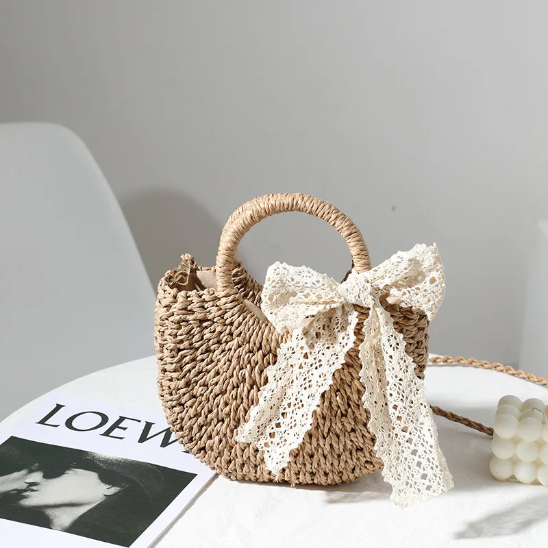 2024 New Lace Bow Woven Bag Single Shoulder Woven Bag Purses and Handbags Crossbody Bags for Women Ladies Handbags