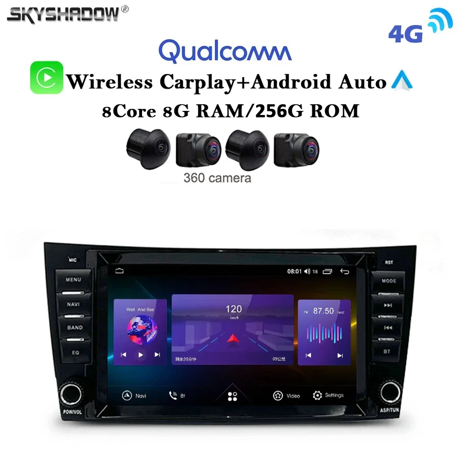 

Автомобильный DVD-плеер Qualcomm 8 "8G + 256G Carplay, Android 13,0, GPS, карта, Wi-Fi, Bluetooth, радио для Benz W211 W463 W219 W209 2004-2012