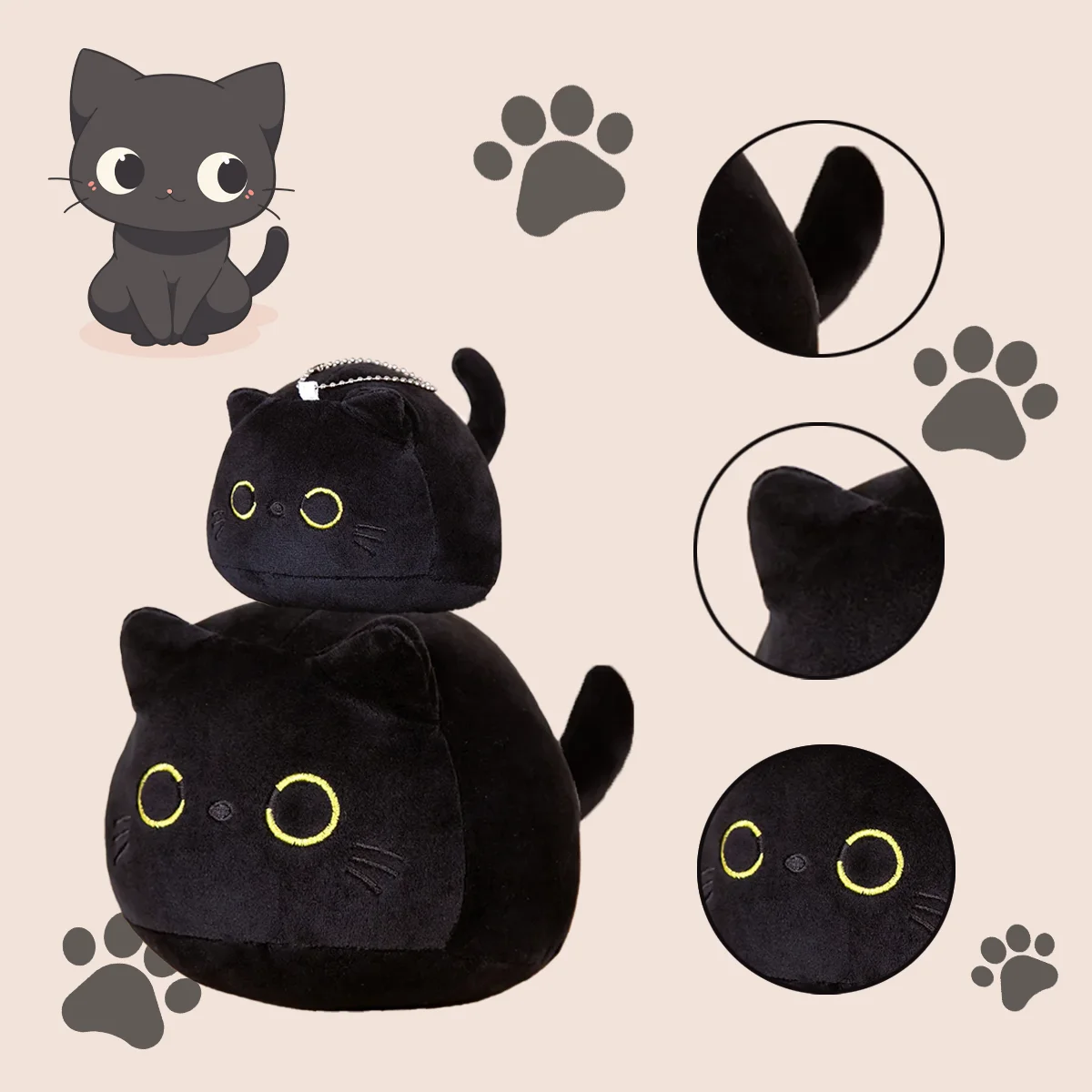 Plush Toys 15cm/25cm Cute Black Cat Plush Toys Soft Stuffed Animal Pillow Cute Keychain Backpack Pendant Home Decoration Kid Birthday Gifts