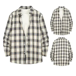 Chemise de couleur contrastée pour hommes, Cardigan à manches longues, imprimé écossais, boutonné, pour adultes 