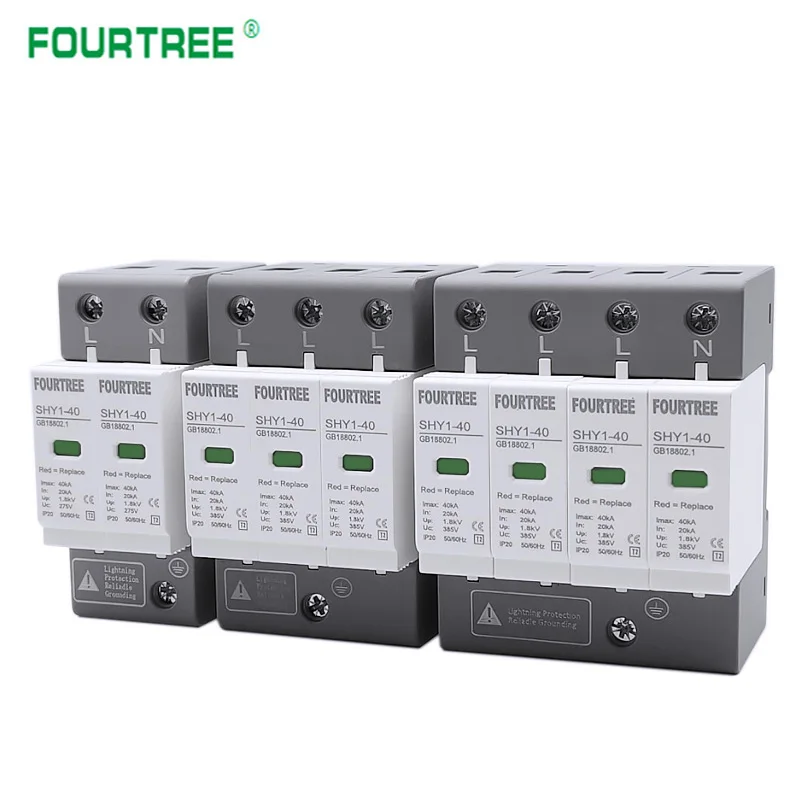 AC SPD Surge Protection 2P 3P 4P 10〜20KA/20〜40KA /30KA〜60KA House Lightning Protector Low-Voltage Arrester Protective Device surge protector
